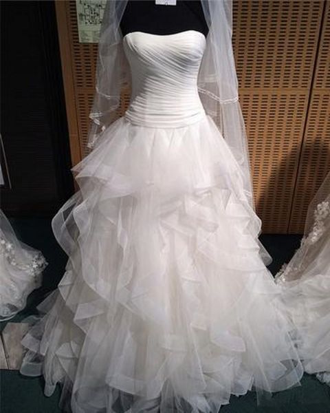 

ruffled tulle a-line wedding dresses 2019 new real image custom made sweep train pleats sweetheart bridal gowns vestidos de noiva w729, White
