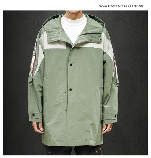 

long windbreaker solid color long sleeve mens jackets males splicing contrast hooded jacket plus size mens, Black;brown