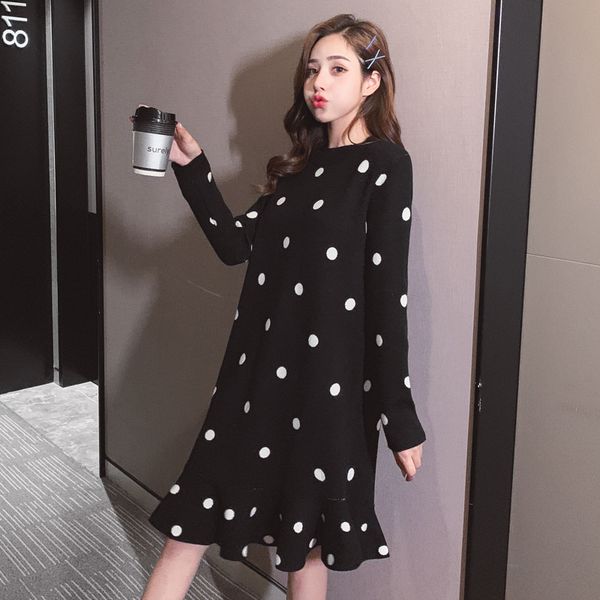 

fairy small fresh sleeve sweater skirt clothes dress, Black;gray