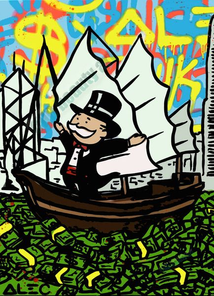 

Alec Monopoly Graffiti Art In The Sea Of Money Home Decor Handpainted &HD Print Oil Painting On Canvas Wall Art Canvas Pictures 191106