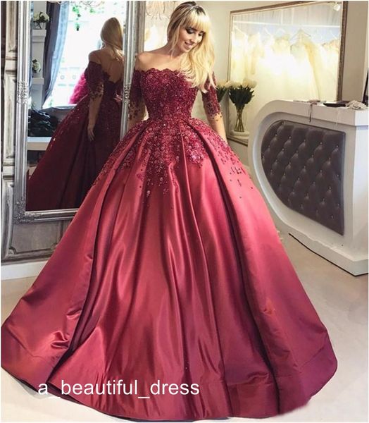 

luxury burgundy long sleeve prom dresses wine red beaded ball gown formal evening dresses gowns lace up back special occasion dresses ed1116, Black;red