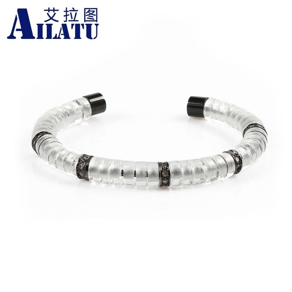 

ailatu stainless steel circle stringing clear glass beads and copper spacer micro pave cz open bracelets for women'gifts, Golden;silver