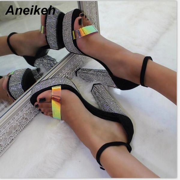 

aneikeh pvc sandals pumps women fetish shoes crystal heeled platform high heel stripper buckle pumps wedding party sandals, Black