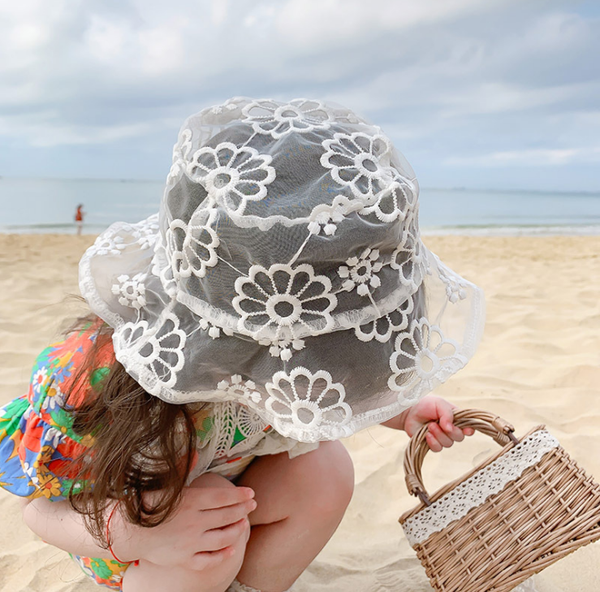 

cute lace girls boys summer beach cap outdoor children floral bucket hat panama cap fisherman, Yellow