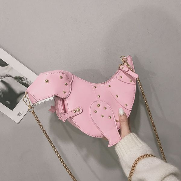 

fashion 3d dinosaur design messenger bag women rivets pu leather chain shoulder bag tote ladies crossbody small purse #t1g