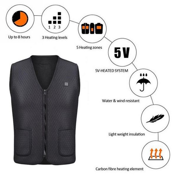 

men women outdoor usb infrared heating vest jacket winter flexible electric thermal clothing waistcoat for sports hiking, Black;brown