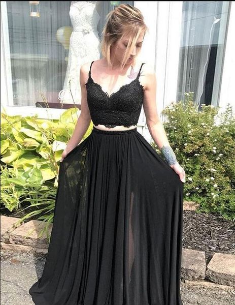 

2020 two piece homecoming prom dresses black lace beaded spaghetti open back graduation dress 6th grade party cocktail evening gowns cheap