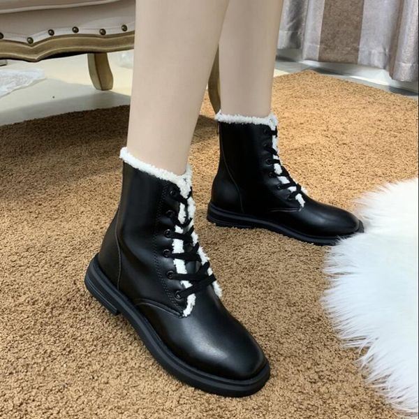 

winter boots women shoes woman boots fashion flat pu warm ankle short 2020 winter new short fur warm x455, Black