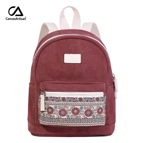 

canvasartisan brand new women's canvas backpack retro style daily travel small backpacks bag female casual floral daypack bags