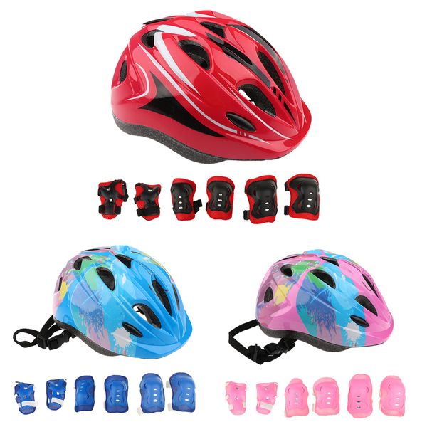 

7 pieces kids children roller skating bike safety helmet knee wrist guard elbow protective pad set