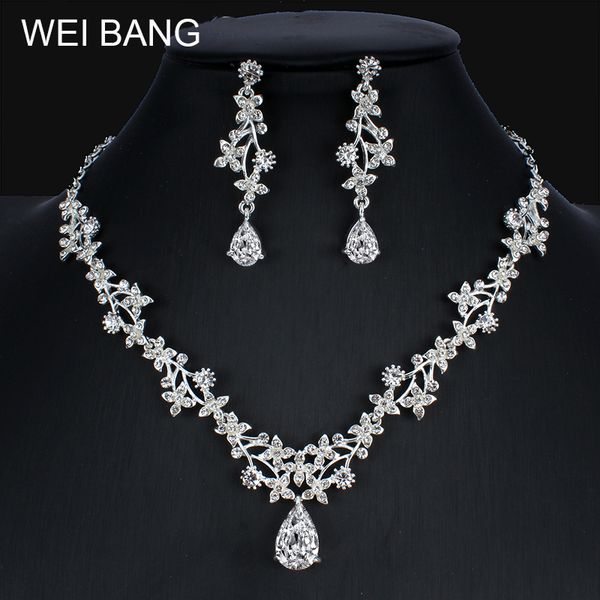 

weibang silver color jewelry set for women wedding necklace earrings wedding jewelry girl gift dropshipping, Slivery;golden