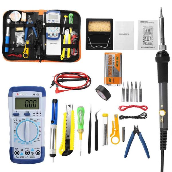 

32pcs adjustable temperature electric welding soldering iron kit 110/220v 60w welding repair tools with digital multimeter