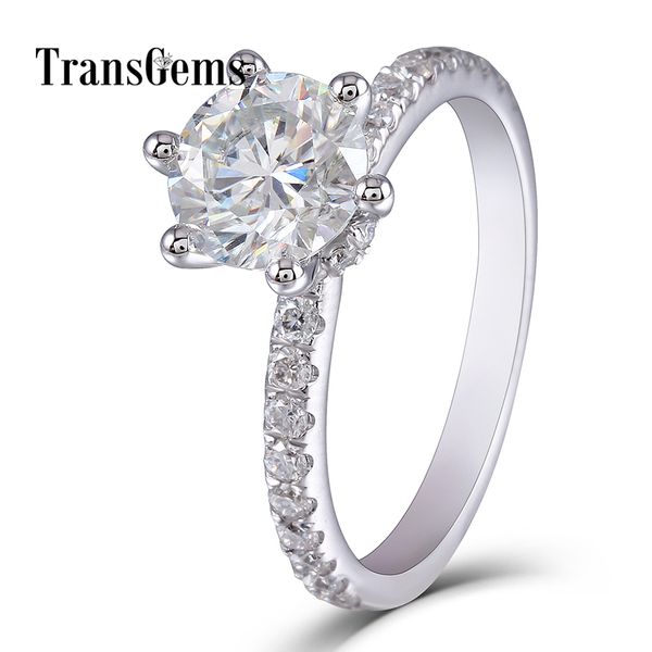 

1.5 carat solitare engagement ring 14k 585 white gold 7.5mm f color moissanite center stone with accents transgem y19061203, Slivery;golden