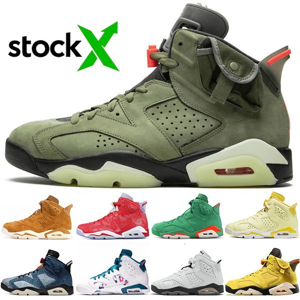 

2020 stock x travis scotts 6 laser fuchsia washed denim men basketball shoes 6s slam dunk trainers mens sports designer sneakers 7-13, Black