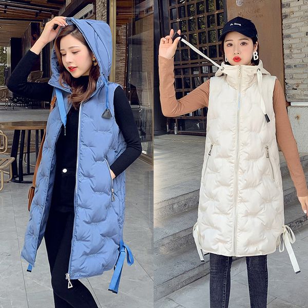 

autumn and winter long cotton vest women's hooded warm coat sleeveless cotton vest size s-xl, Black;white
