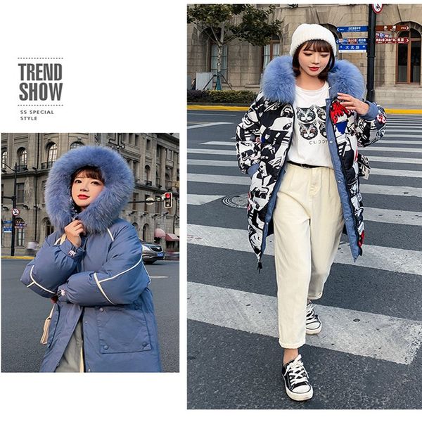 

fashion style designer new ladies winter down jacket thick loose women's long section two sides wear winter fashion warm down jacket, Black