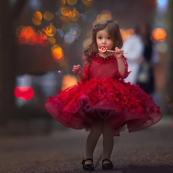 

flower girl dresses beads lace applique birthday gown girls pageant dresses lovely fluffy knee length first communion dresses, White;red