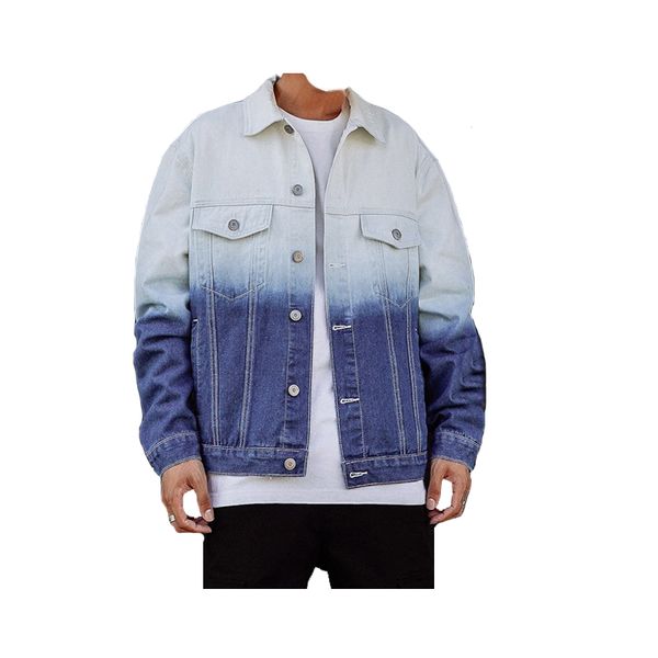 

gradient color loose denim streetwear denim coat casual tooling jacket men's outerwear 5xl, Black;brown