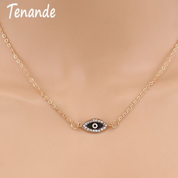 

tenande fresh style gold color charm chain small crystal evil eye necklaces & pendants for women party jewelry gifts bijoux, Golden;silver