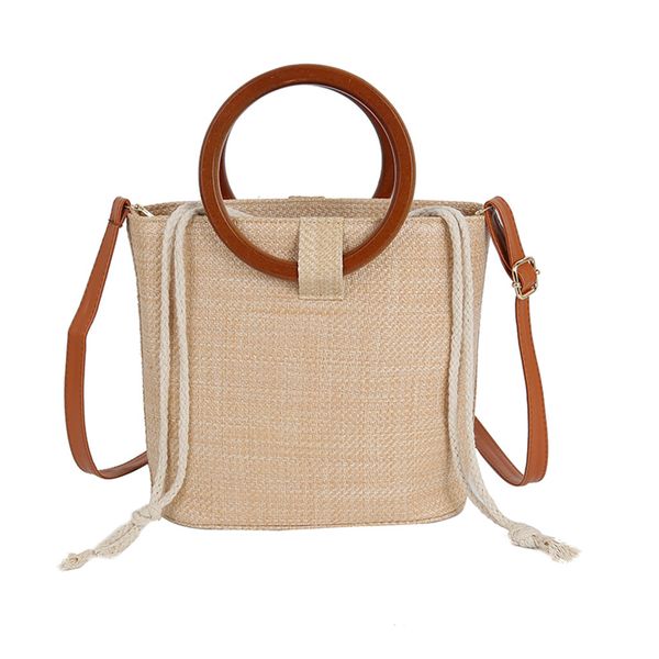 

women bucket string beach bags summer knitting straw bag female shoulder bag leather handle handbag messenger crossbody bags