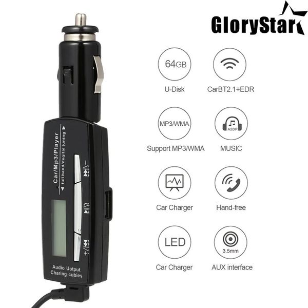 

bt688 in-car mp3 player bt 2.1 hands-call support mp3 wma u-disk aux output charging led screen power-off memory stereo ca