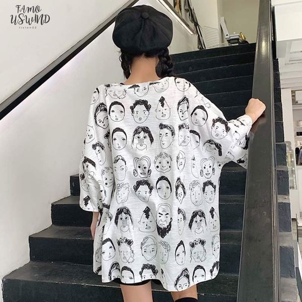 

elegant korean style t shirts for women loose short sleeve round neck graphic printed ladies tee oversize clothes, White
