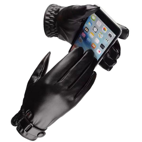 

men's pu winter sheepskin pattern touch screen thickening driving warm velvet thickening cycling outdoor sports gloves