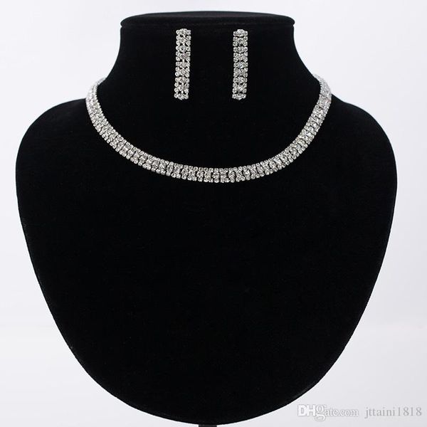 

luxury elegant wedding jewelry set including 1 pair flower stud earrings & 1 bridal cz stone statement necklace, Silver