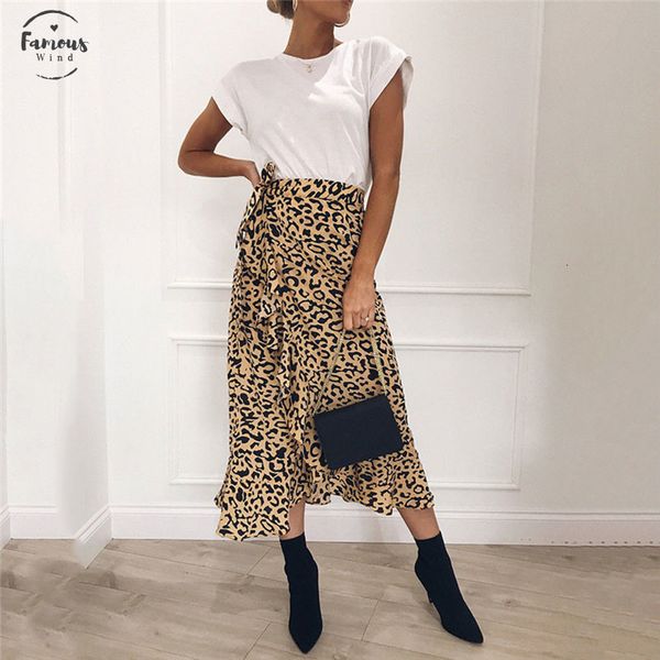 

summer women lace up skirts fashion high waist ruffles loose slim long wrap skirt 2020 new ladies leopard outwear clothing, Black