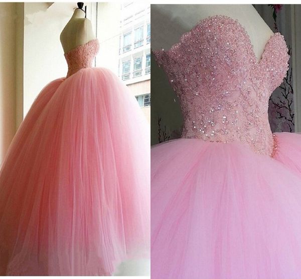 

Gorgeous Pink Quinceanera Dresses 2019 Beads Evening Dress Ball Gown Evening Gowns vestidos de quinceañera Sweet 16 Dress