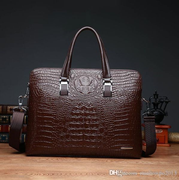 

wholesale brand pack fashion crocodile print business briefcase trendy cross section crocodile leather man handbag multi function lapbag