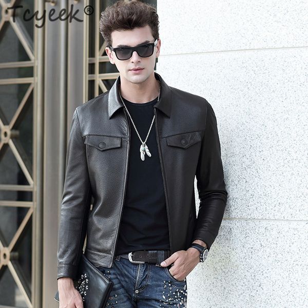

tcyeek fashion genuine leather jacket men clothes 2019 korean casual real sheepskin coat male autumn slim fit coats jackets 9901, Black