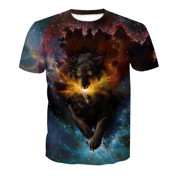 

новый ман волшебный волк напечатаны случайные футболки лето мужчины высокая улица тройники свободного покроя с коротким рукавом экипаж шеи т, White;black