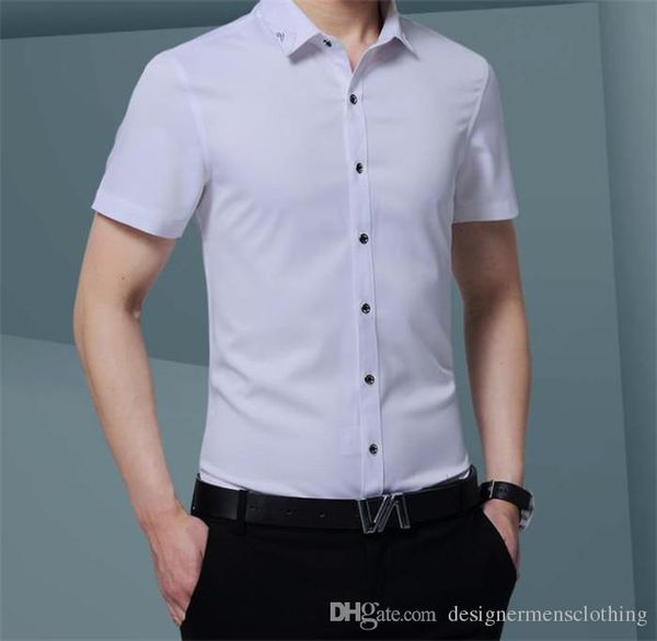 

fashion solid mens designer dress shirts short sleeve mandarin collar mens shirts casual teenager spring clothing, White;black