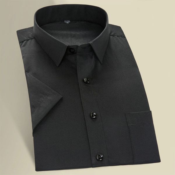 

2019 mens short-sleeved pure black shirt dress men's classic anti-wrinkle workwear business short sleeved twill casual shirts, White;black