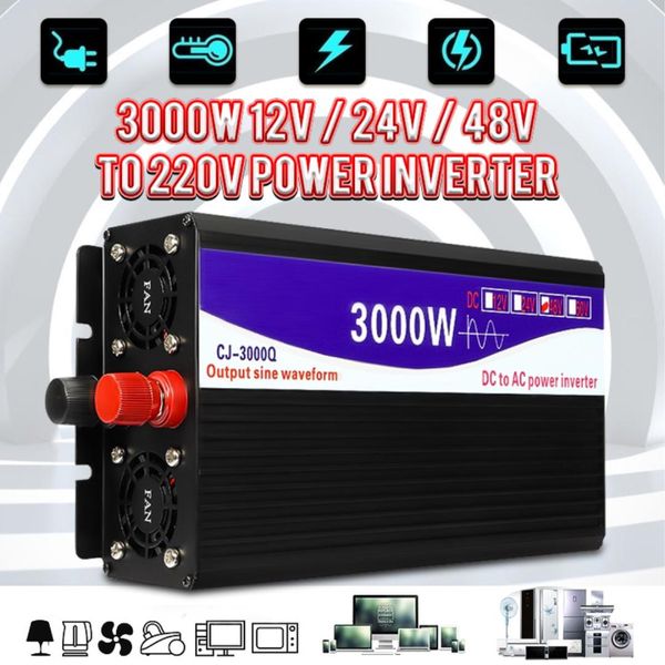 

inverter 12v 24v 48v to 220v 3000w car pure sine wave power inverter converter double lcd display voltage transformer