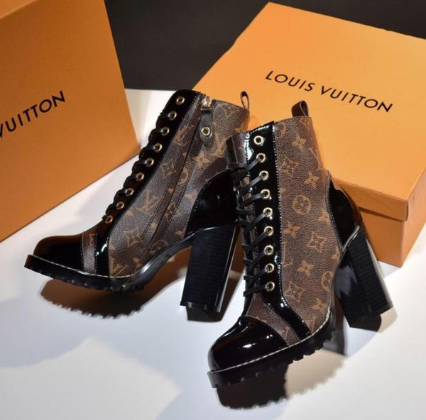 

Star Trail Ankle Boot Luxury Brand Womens Designer Chunky Heel Ankle Boots Luxury Designer Lace up Martin Boots Ladys Winter Booties 9.5cm