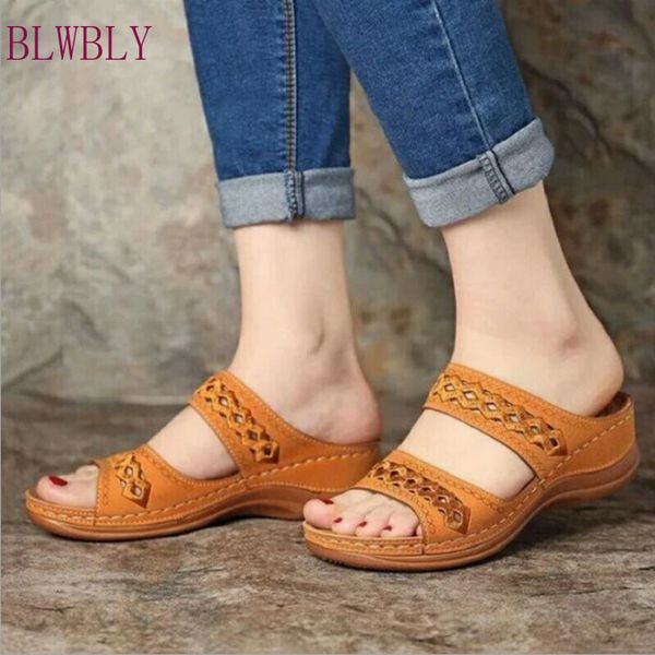 

new arrivals women sandals summer hollow platform shoes women slides outdoor ladies wedge shoes slippers zapatos de mujer, Black
