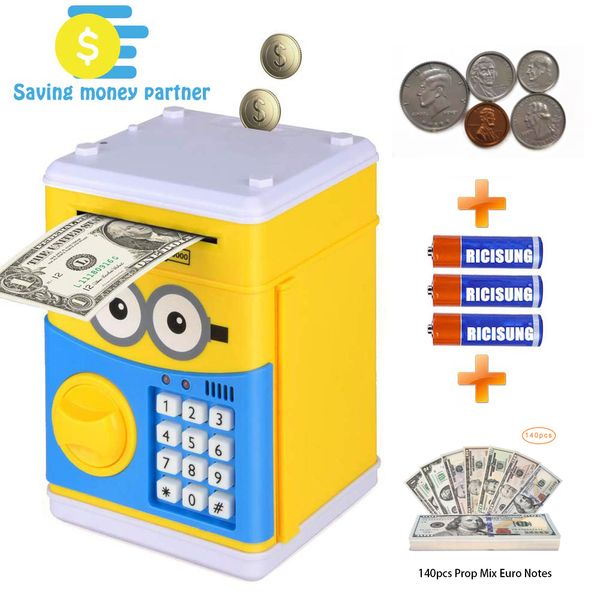 Melhor Banco Eletrônico de Piggy de desenho animado, senha atm senha bancos caixa de dinheiro pode rolagem automática de papel para crianças Presente de Natal