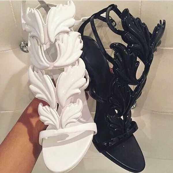 

kardashian women suede cruel summer pumps polished golden metal leaf winged gladiator sandals high heels shoes with original box, Black