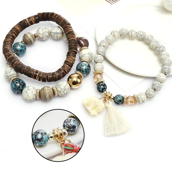

beaded, strands wild jewelry bracelets multi- bead fashion exaggerated more laps pendant, Black