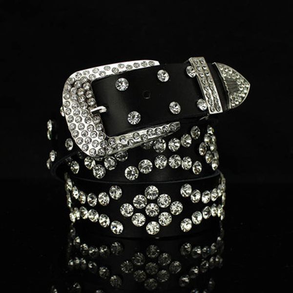 Moda Designer de Luxo Super Brilhante Diamante Zircon Cinto de Couro de Cristal para Mulher 110cm 3.6ft