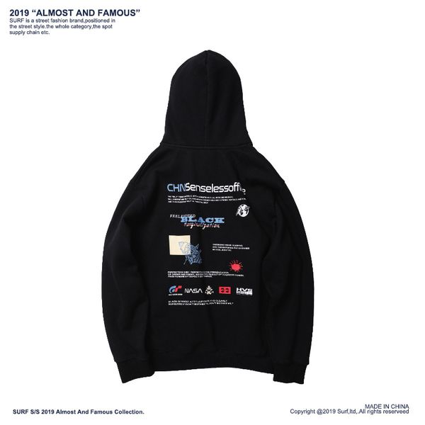 

wholesale custom hoodie embroidery logo men hip hop hoodies long sleeve nasa black pullover hoodie ypf434