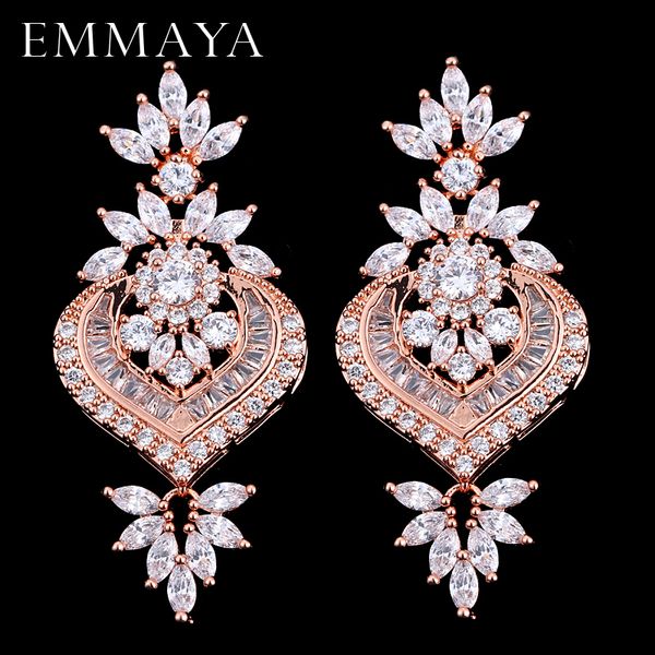 

emmaya new rose gold luxury big long flower pendant drop earrings with shining cz brincos bridal women wedding jewelry, Silver