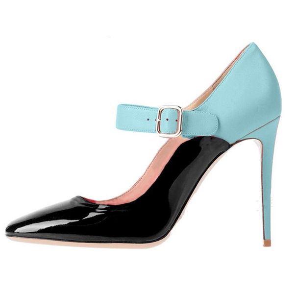

women shoes pointed toe shoes pumps pu patent leather female shoes ankle buckle black high heel ladies footwear