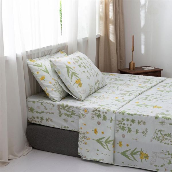 

4pcs bedding set polyester printed flower pattern bed sheet floral strip fitted flat sheet soft mattress cover home decor a35