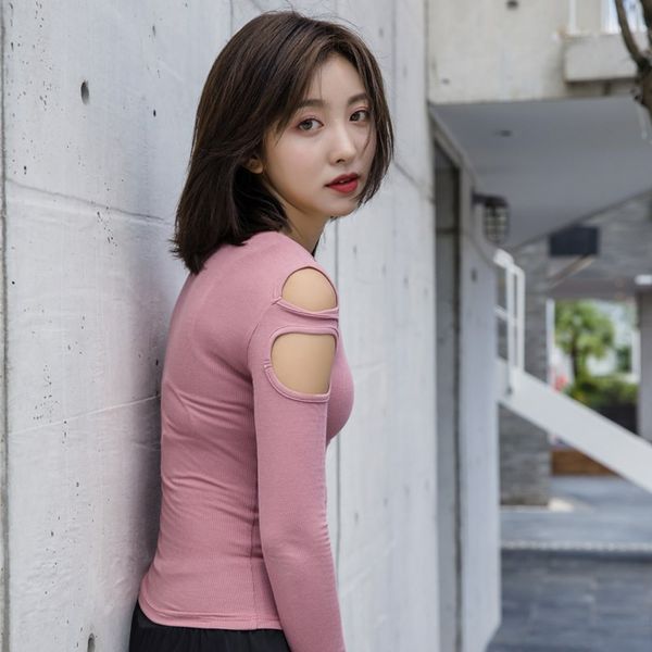 

2019sports tights female long sleeved yoga clothes running quick-drying t-shirt autumn and winter net red slimming fitness shirt, Black;blue