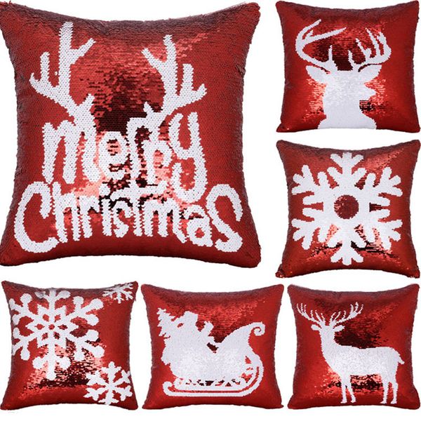 Christmas Sequins Pillow Case Snowflakes Deer Cushions Pillowcases