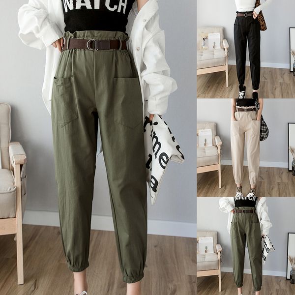 

2019 new women sports pants thicken solid corduroy pants gym workout fitness casual loose long office warm trouser, Black;blue