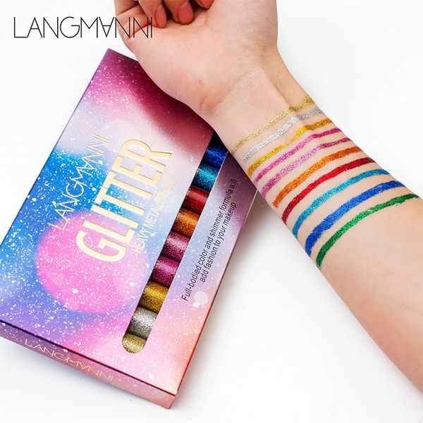 

ins горячая 12 цвет / lot жидкое glitter eyeliner карандаши белое золото цвет сияющий shimmer eye liner макияж pen макияж инструменты a2802